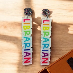 Colorful librarian earrings, Book earrings, Teacher earrings, Teachers day, Teacher appreciation gift, Teacher jewelry
