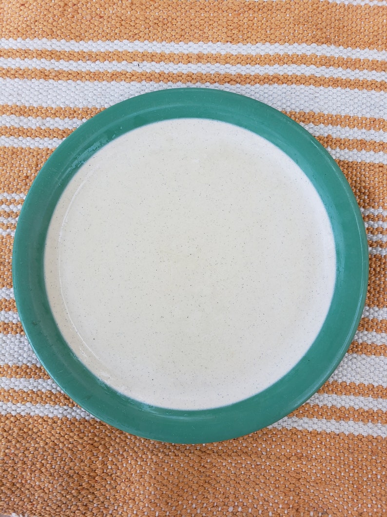 Set of 4 Vintage Retro Dinner Plates Speckled Melamine W/ Green Rim Etsy