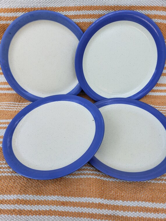 Set of 4 Vintage Retro Dinner Plates Speckled Melamine w/ Blue Etsy