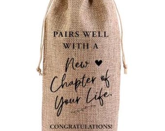 Burlap Wine Bottle Covers Holiday Retirement New Chapter New Job Engagement Bride Groom