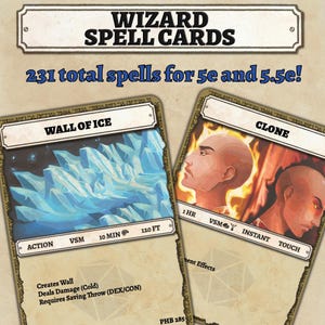 Cartes de sorts de sorcier pour MDN 5.5F - Texte intégral et illustré ! 5E 2014 et 5.5E 2024