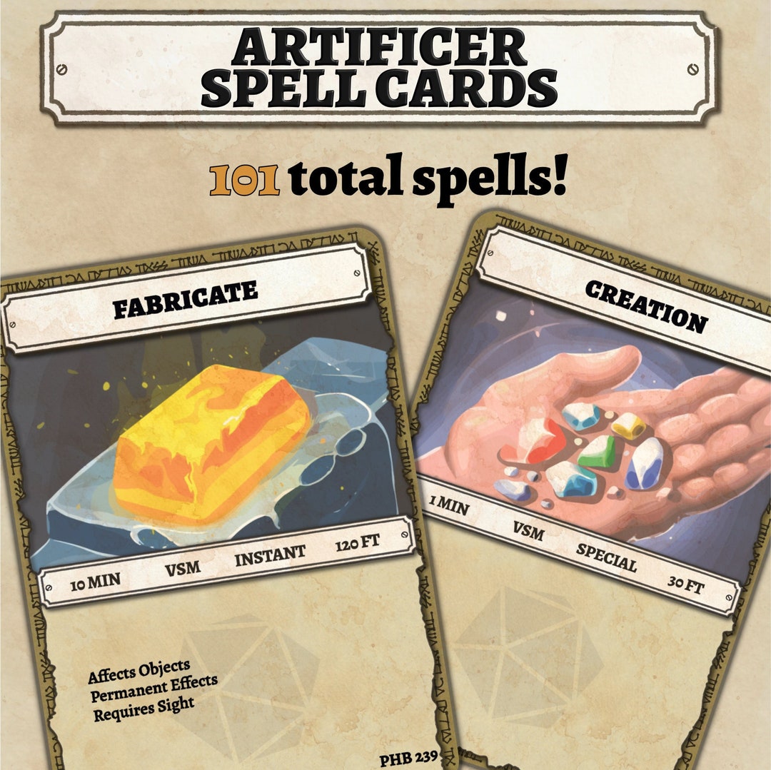 Artificer Spell Cards for DND 5E - Full-text and Illustrated! - Etsy