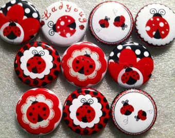 10pc Lady bug 1" flatbacks. Pinbacks, flatbacks flower