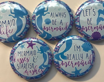 10pc Mermaid life 1" flatbacks. Pinbacks, flatbacks