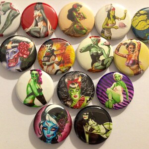10pc Pin up girls zombie 1&quot; flatbacks. Pinbacks, flatbacks. Pin up