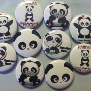 10pc Pandas 1&quot; flatbacks. Pinbacks, flatbacks