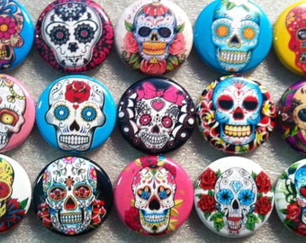 10pc Sugar Skulls 1" flatbacks. Pinbacks, flatbacks