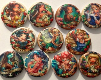 10pc 1" Princess gone bad flatbacks. Pinbacks, flatbacks