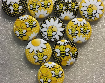 10pc Bumble Bee 1" flatbacks. Pinbacks, flatbacks flower