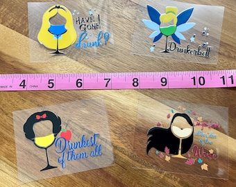 UV DTF decals, Wine bottle, shot glasses. 4pc set
