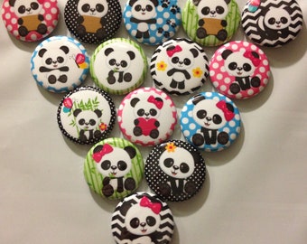 10pc Pandas 1" flatbacks. Pinbacks, flatbacks