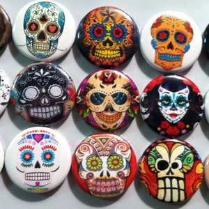 10pc Sugar Skulls 1&quot; flatbacks. Pinbacks, flatbacks