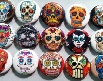 10pc Sugar Skulls 1" flatbacks. Pinbacks, flatbacks