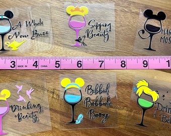 UV DTF decals, Wine, shot glasses. 6pc set