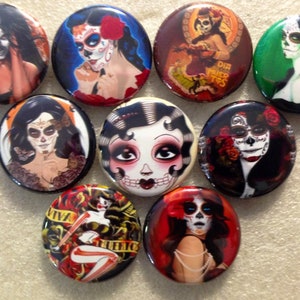 10pc Day of the Dead 1&quot; flatbacks. Pinbacks, flatbacks