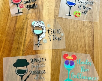 UV DTF decals, Wine bottle, shot glasses. 5pc set