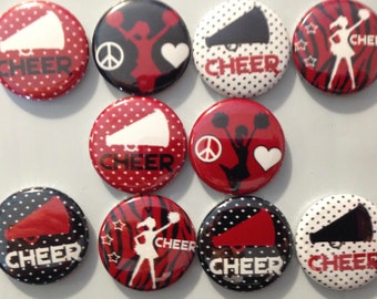 10pc Cheer Black/Red  1" flatbacks. Pinbacks, flatbacks school
