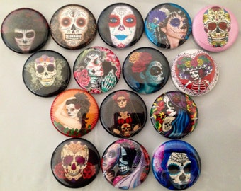 10pc Day of the Dead 1" flatbacks. Pinbacks, flatbacks