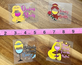 UV DTF decals, Wine bottle, shot glasses. 4pc set