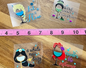 UV DTF decals, Wine bottle, shot glasses. 4pc set