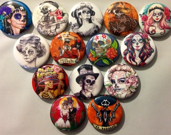 10pc Day of the Dead 1" flatbacks. Pinbacks, flatbacks