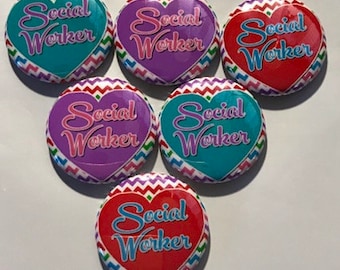 10pc Social Worker, 1" flatbacks. Pinbacks, flatbacks
