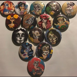 10pc Day of the Dead Princess 1&quot; flatbacks. Pinbacks, flatbacks
