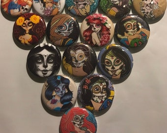 10pc Day of the Dead Princess 1" flatbacks. Pinbacks, flatbacks
