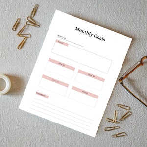 Monthly Goals Worksheet for Business or Personal - Goal Progress Tracker, Goal Setting Worksheet, Printable Goal, Financial Goal Planning
