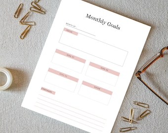 Monthly Goals Worksheet for Business or Personal - Goal Progress Tracker, Goal Setting Worksheet, Printable Goal, Financial Goal Planning