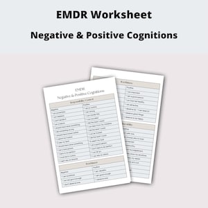 Dispensa per terapista EMDR - Foglio di lavoro sulle cognizioni negative positive, strumento di consulenza / Aiuto terapeutico / Foglio di lavoro di consulenza / Terapia EMDR