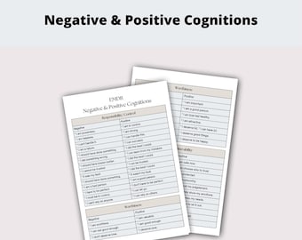 EMDR セラピスト向け配布資料 - ネガティブ ポジティブ認知ワークシート、カウンセリング ツール | セラピー補助 | カウンセリング ワークシート | EMDR セラピー