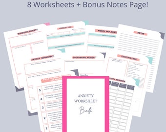 Anxiety Worksheet Bundle | Stress Management | Mental Health Resources | Therapy Worksheets | Self-Care Resources | Wellness Resources