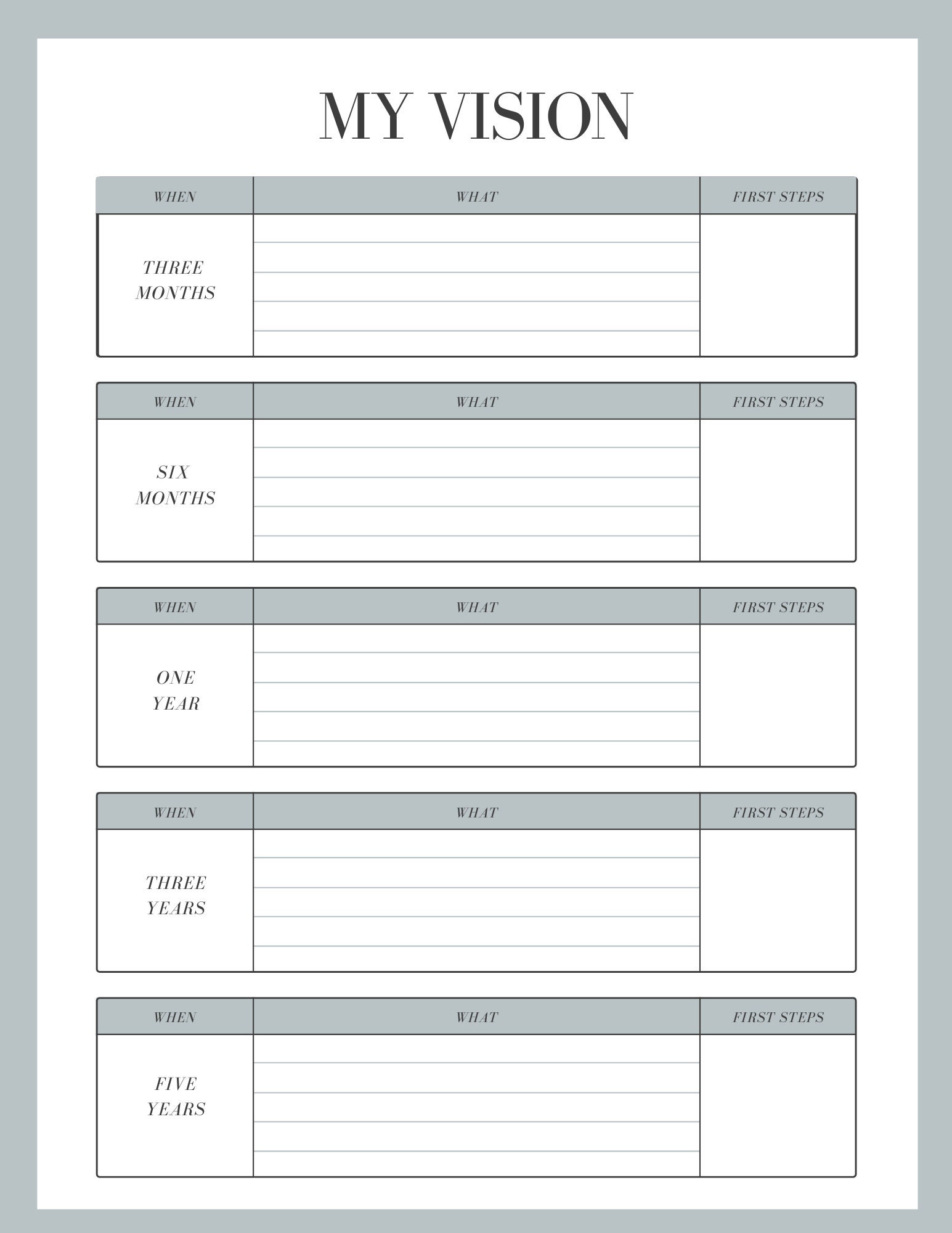 Writing Vision Guide Vision and Action Plan Guide - Printable Action Guide, Vision Guide ...