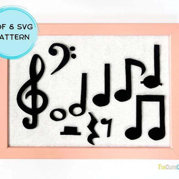 Notes de musique Felt Board Pattern PDF avec SVG inclus, joli jouet et cadeau Montessori