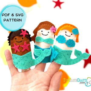 Joyful Felt Mermaids Finger Puppets PDF Pattern with SVG file, Mermaid toy for imaginative play, Easy sewing and embroidery pattern