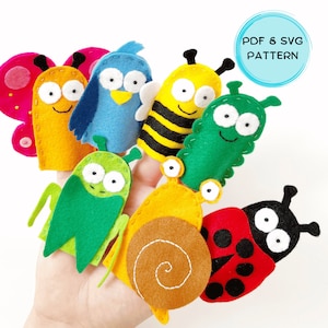 Garden Animals Felt Finger Puppet Pattern PDF and SVG, Educational Activities for Toddlers, Montessori Toy, Insects and Bugs Puppets