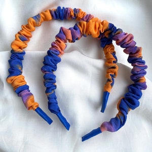 Handmade Scrunchie Haargummi Haarband Lymoda Orange Blau Royalblau gemustert Sommer Frühling Spring Haarreifen Haarband Viskose Bild 7