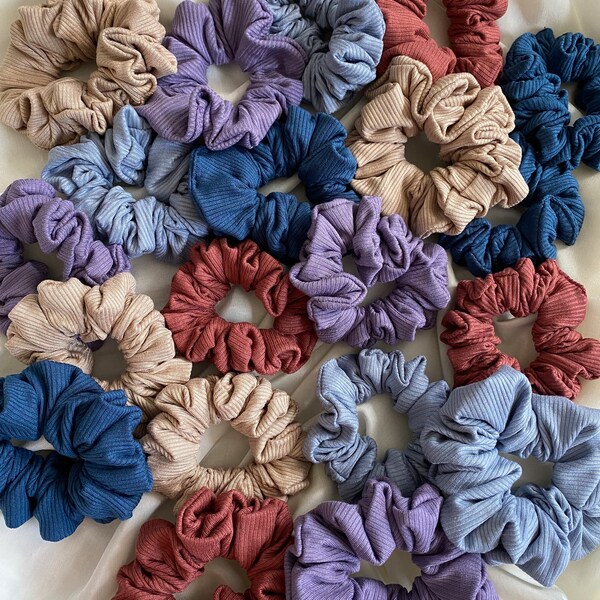 Handmade Scrunchie Haargummi Lymoda Jersey Ripped Stretch Lila Blau Dunkelblau Beige Creme Rot Braun Bordeaux Haarband