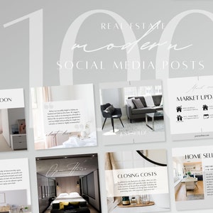 100 Modern Real Estate Instagram Templates | Real Estate Social Media Templates Posts Canva, Realtor Marketing, Real Estate Agent IG Content