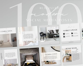 100 Modern Real Estate Instagram Templates | Real Estate Social Media Templates Posts Canva, Realtor Marketing, Real Estate Agent IG Content