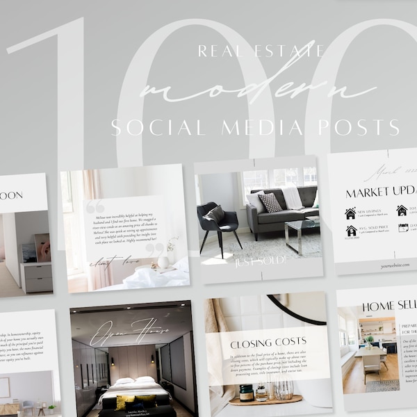 100 Modern Real Estate Instagram Templates | Real Estate Social Media Templates Posts Canva, Realtor Marketing, Real Estate Agent IG Content