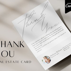 Gracias plantilla de tarjeta de agente inmobiliario, 5x7 in / marketing empresarial de agente inmobiliario, diseño moderno minimalista de postal imprimible
