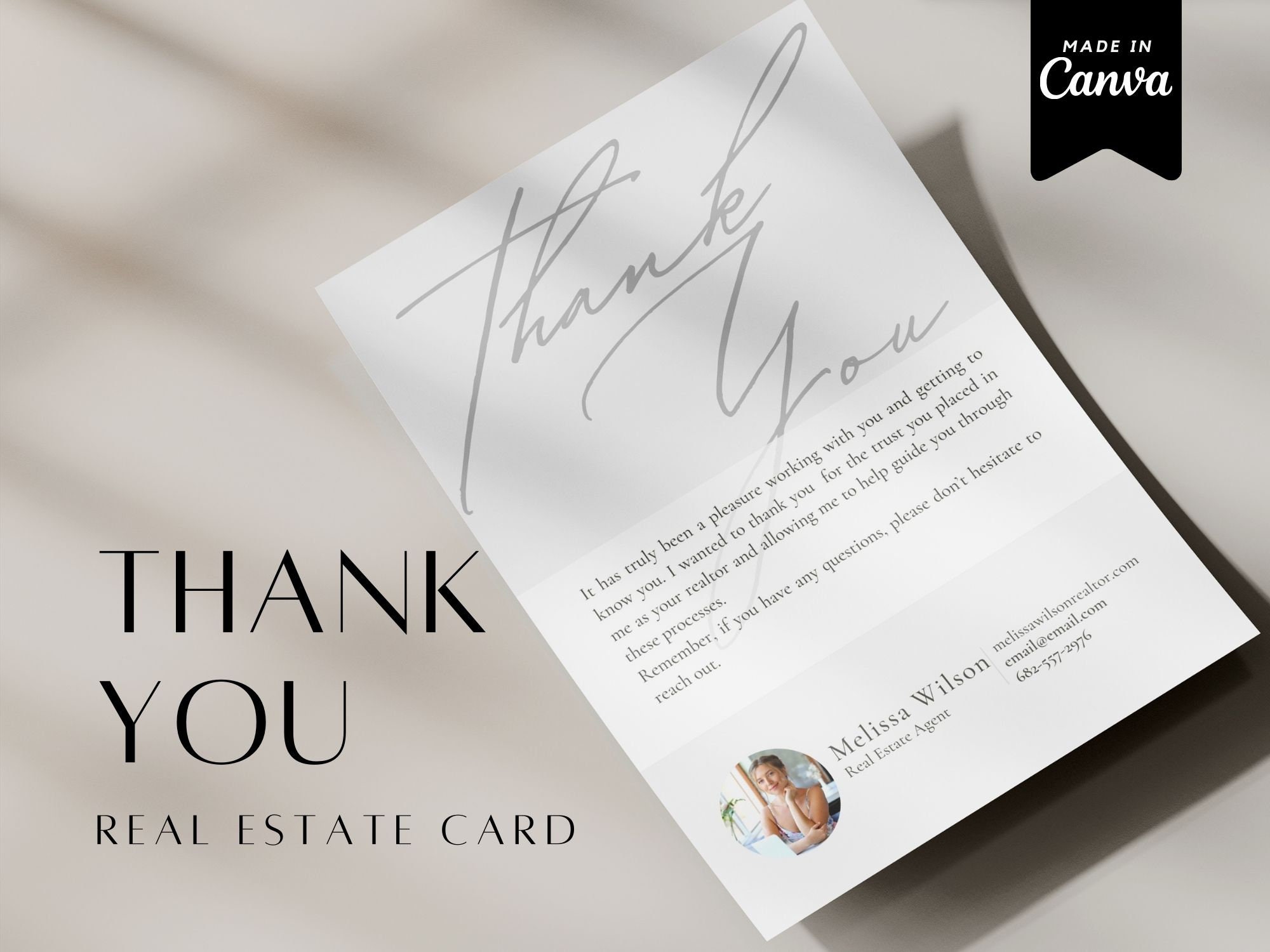 Thank You Real Estate Agent Card Template , 5x7 in Realtor Business