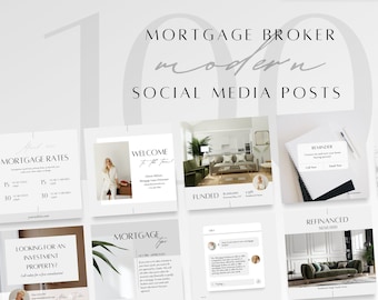 100 Mortgage Broker Social Media Posts Template | Mortgage Lender Instagram Facebook Content Marketing Ideas, Funded Refinanced, Editable