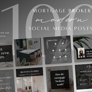 100 Mortgage Broker BLACK Social Media Posts Template | Money Lender Instagram Facebook Content Marketing Ideas, Funded Refinanced, Editable