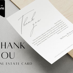 Dankeschön Karte Vorlage, 5x7 in | Realtor Dankbarkeit Postkarte Printable, digitale Datei editierbar in Canva minimalistisch modern