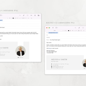 Może przedstawiać: Szablon wiadomości e-mail z białym tłem i jasnoszarym obramowaniem. Temat wiadomości e-mail brzmi "Tw&oacute;j agent nieruchomości". Treść wiadomości e-mail zawiera wiadomość od agenta nieruchomości, Melissy Smith, z danymi kontaktowymi i linkiem do wpisu na blogu. Wiadomość e-mail jest zaprojektowana dla proporcji 1:2.