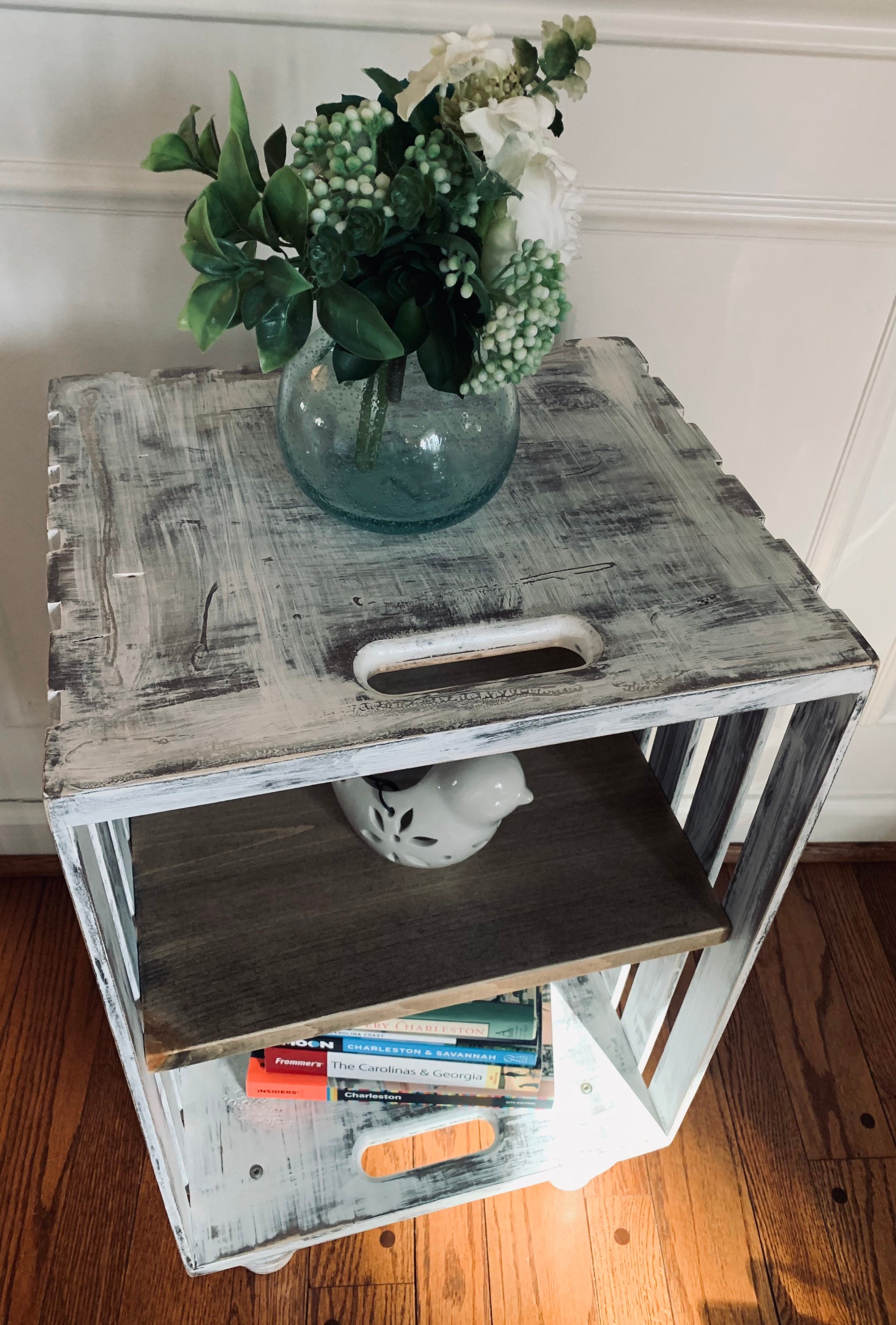 White Wash Accent Table/crate Etsy