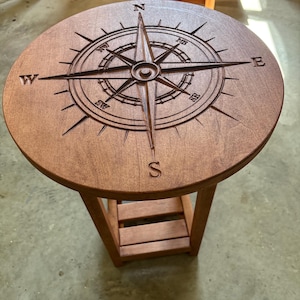Custom engraved nautical compass end table